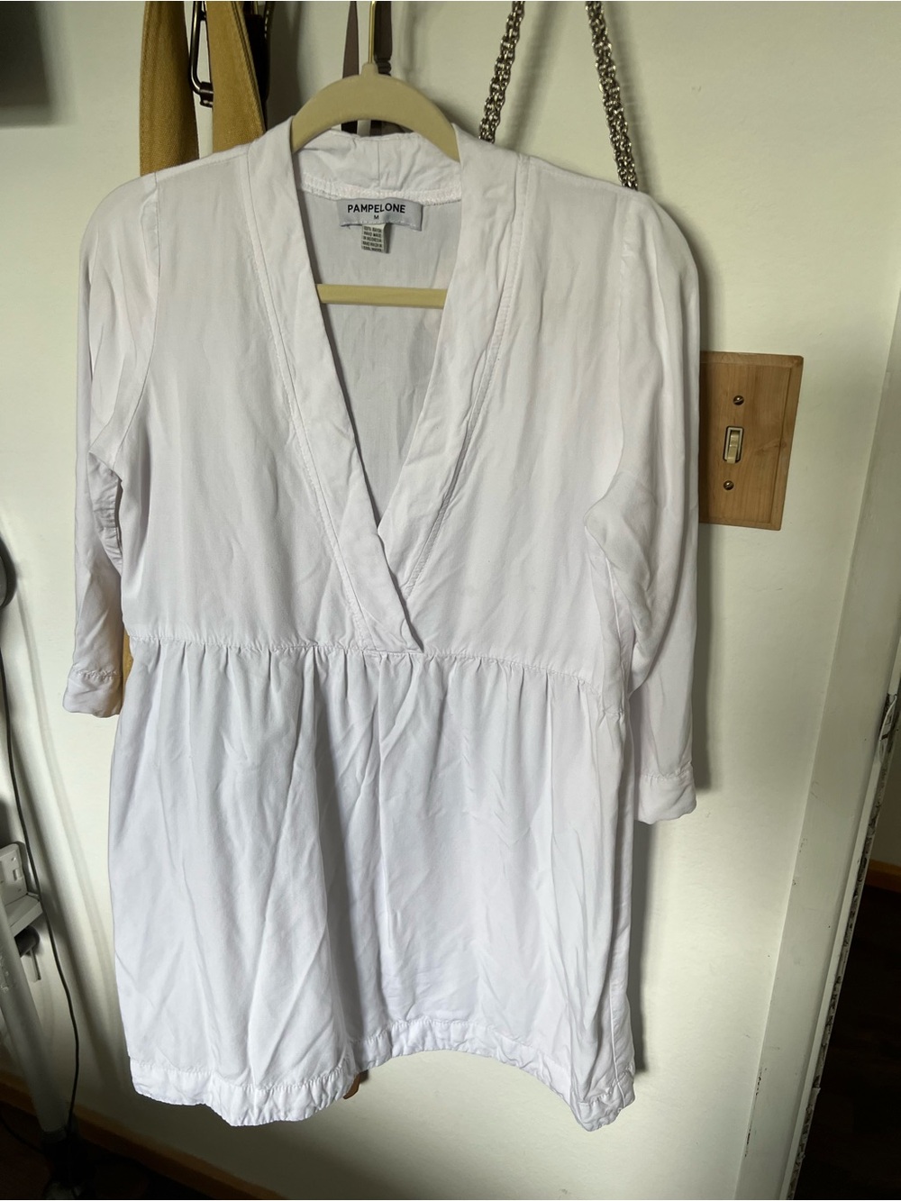 Pampelone White V-Neck Smock Dress